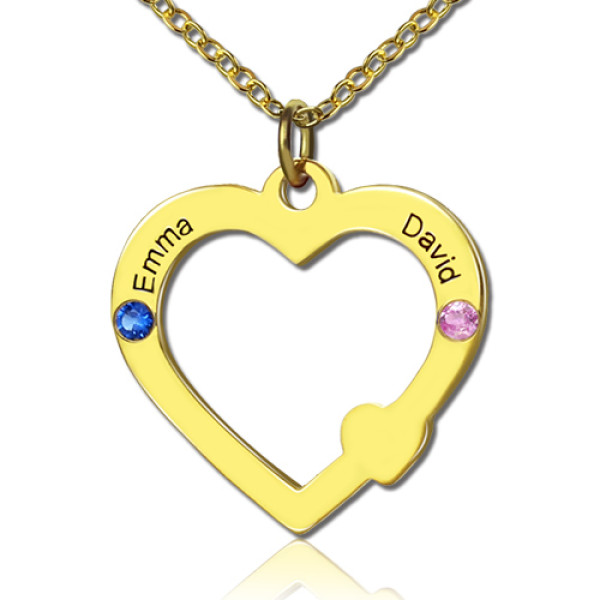 18ct Gold Open Heart Necklace with Double Name  Birthstone  - Name My Jewellery