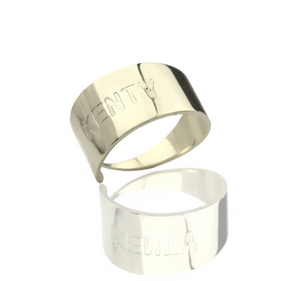 Engraved Name Cuff Rings Sterling Silver - Name My Jewellery