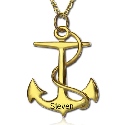 Anchor Necklace Charms Engraved Your Name 18ct Gold Plated Silver - Name My Jewellery