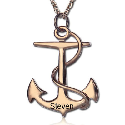 Anchor Necklace Charms Engraved Your Name 18ct Rose Gold Plated Silver - Name My Jewellery