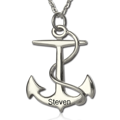 Anchor Necklace Charms Engraved Your Name Silver - Name My Jewellery