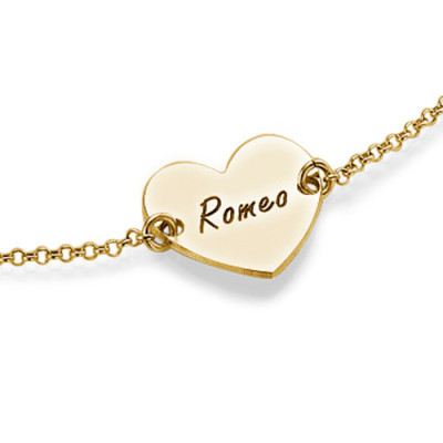 18ct Gold Plated Engraved Couples Heart Bracelet/Anklet - Name My Jewellery