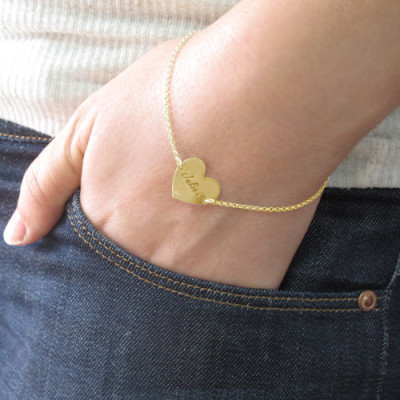 18ct Gold Plated Engraved Couples Heart Bracelet/Anklet - Name My Jewellery