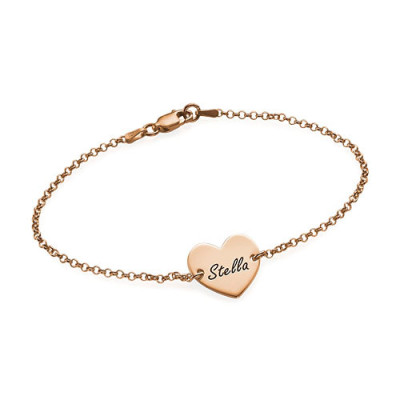 18ct Rose Gold Plated Engraved Heart Couples Bracelet/Anklet - Name My Jewellery