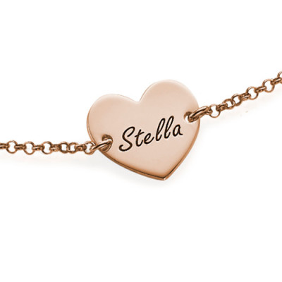 18ct Rose Gold Plated Engraved Heart Couples Bracelet/Anklet - Name My Jewellery