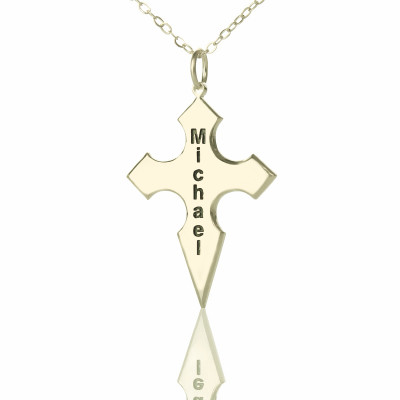 Silver Conical Shape Cross Name Necklace - Name My Jewellery