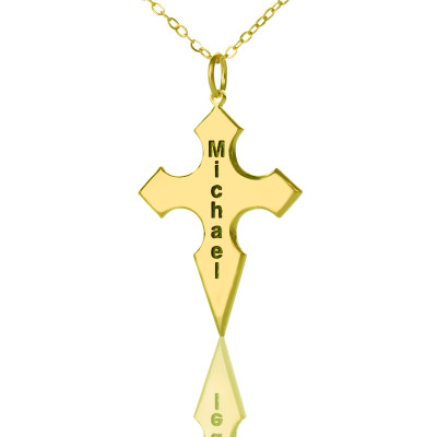 Gold Plated 925 Silver Conical Shape Cross Name Necklace - Name My Jewellery