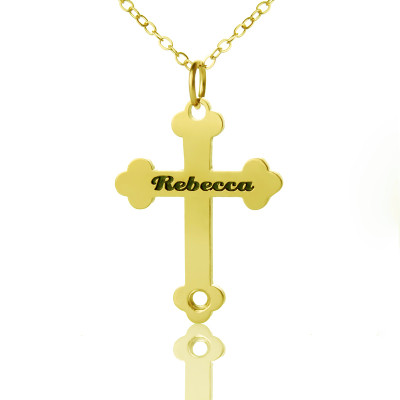 18ct Gold Plated 925 Silver Rebecca Font Cross Name Necklace - Name My Jewellery
