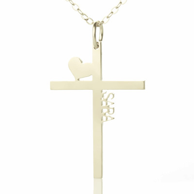Personalised Silver Cross Name Necklace with Heart - Name My Jewellery
