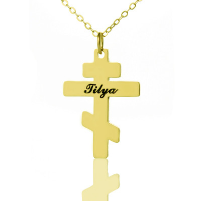 Gold Plated 925 Silver Othodox Cross Engraved Name Necklace - Name My Jewellery