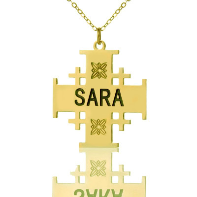 Gold Plated 925 Silver Jerusalem Cross Name Necklace - Name My Jewellery