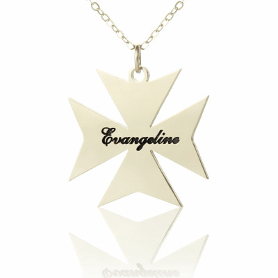 Silver Maltese Cross Name Necklace - Name My Jewellery
