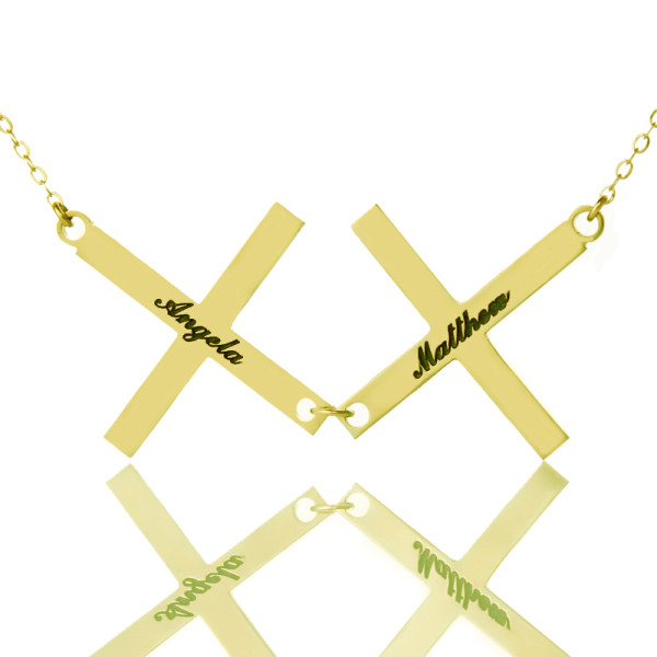 Gold Plated 925 Silver Greece Double Cross Name Necklace - Name My Jewellery