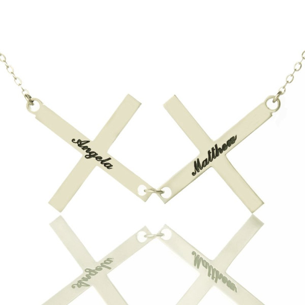 Silver Greece Double Cross Name Necklace - Name My Jewellery