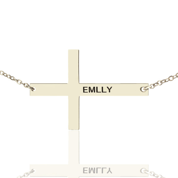 Engraved Silver Latin Cross Name Necklace 1.6" - Name My Jewellery