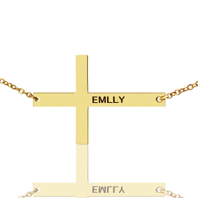 18ct Gold Plated Silver Latin Cross Necklace Engraved Name 1.25" - Name My Jewellery