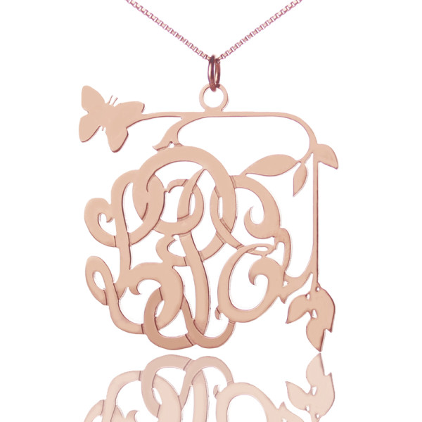 Butterfly and Vines Monogrammed Necklace 18ct Rose Gold Plated - Name My Jewellery