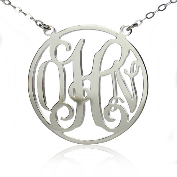 Circle 18ct Solid White Gold Initial Monogram Name Necklace - Name My Jewellery