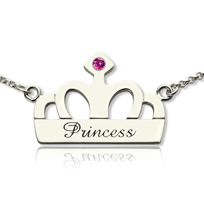 Crown Charm Neckalce with Birthstone  Name Sterling Silver  - Name My Jewellery
