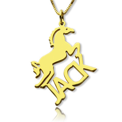 Kids Name Necklace with Horse 18ct Gold Plated - Name My Jewellery