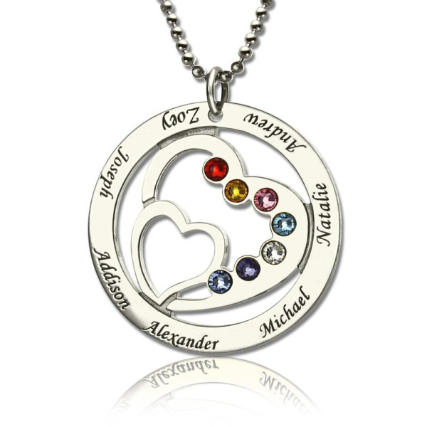 Personalised Heart in Heart Birthstone Name Necklace Silver  - Name My Jewellery