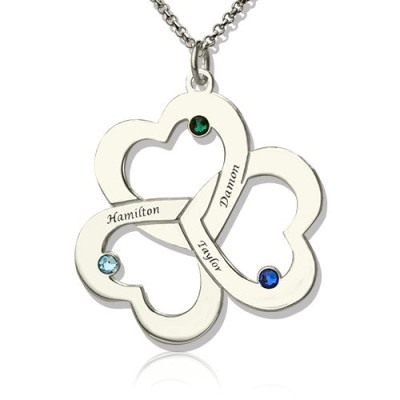 Personalised Three Triple Heart Shamrocks Necklace with Name - Name My Jewellery