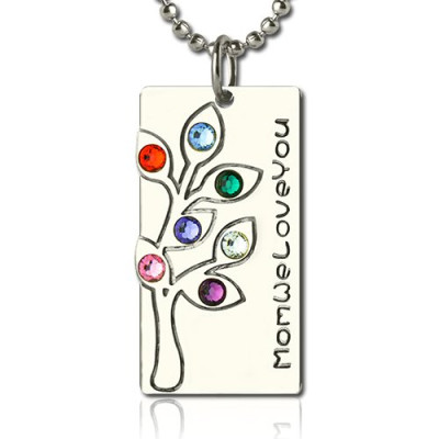 Birthstone Mother Family Tree Necklace Gifts Sterling Silver  - Name My Jewellery