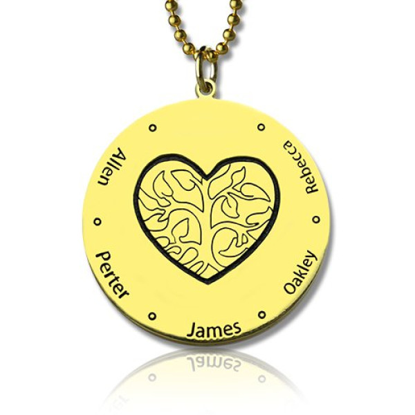 Heart Family Tree Necklace in 18ct Gold Plating - Name My Jewellery