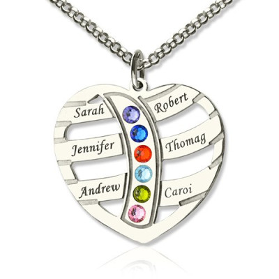Moms Necklace With Kids Name  Birthstone In Sterling Silver  - Name My Jewellery