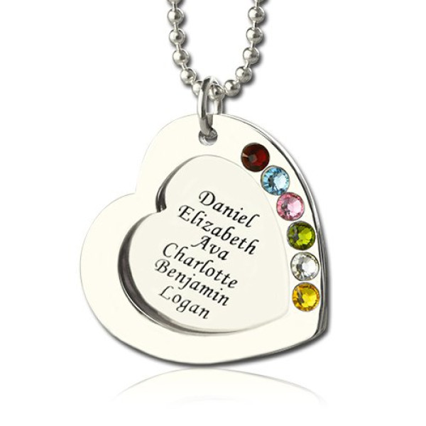 Heart Family Necklace With Birthstone Sterling Silver  - Name My Jewellery