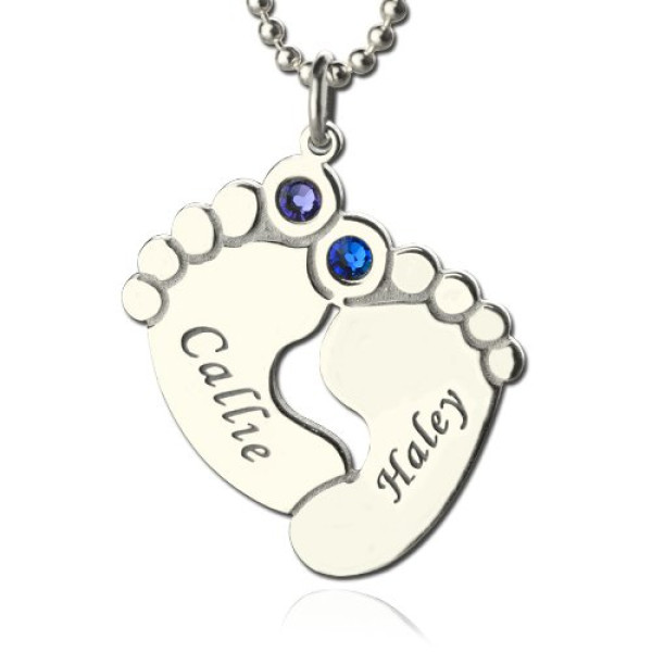 Personalzied Baby Feet Name Necklace with Birthstone Silver  - Name My Jewellery