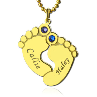 Birthstone Baby Feet Charm Pendant 18ct Gold Plated  - Name My Jewellery