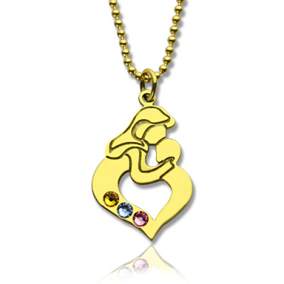 Personalised Mother Child Necklace with Birthstone Gold Plated Silver  - Name My Jewellery