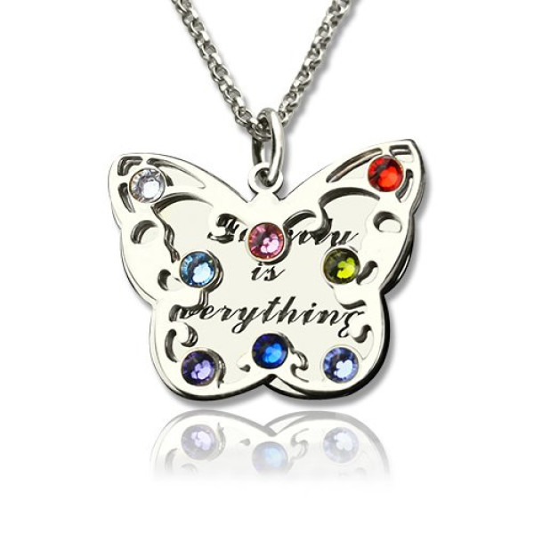 Personalised Birthstone Butterfly Necklace Sterling Silver  - Name My Jewellery