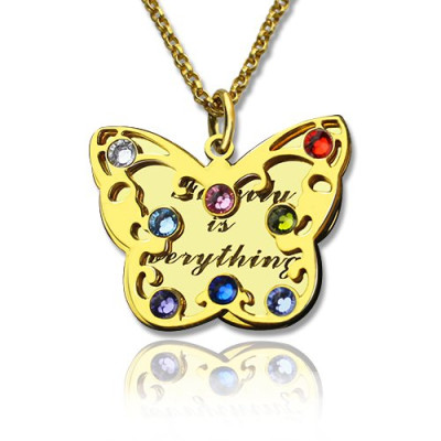 Birthstone Butterfly Necklace 18ct Gold Plated  - Name My Jewellery