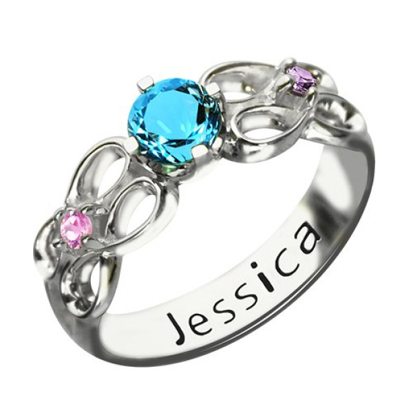 Customised Infinity Promise Ring With Name  Birthstone for Her Silver  - Name My Jewellery