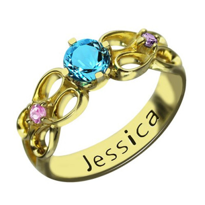 Birthstone Infinity Promise Ring With Name 18ct Gold Plated  - Name My Jewellery