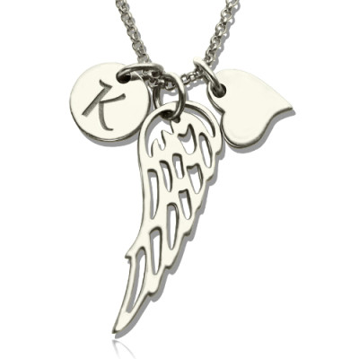 Girls Angel Wing Necklace Gifts With Heart  Initial Charm - Name My Jewellery