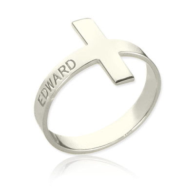 Engraved Name Cross Rings Sterling Silver - Name My Jewellery