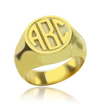 Customised Signet Ring with Block Monogram 18ct Gold Plated - Name My Jewellery