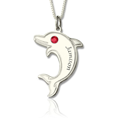 Dolphin Necklace with Birthstone  Name Sterling Silver  - Name My Jewellery