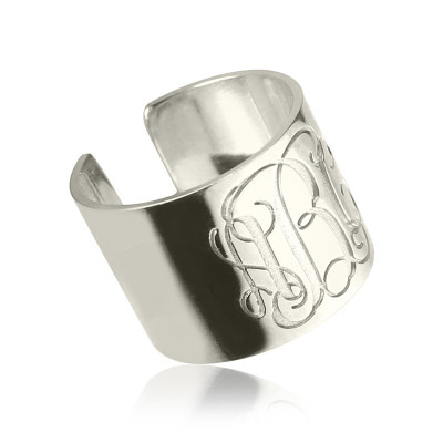 Personalised Monogram Cuff Ring Sterling Silver - Name My Jewellery