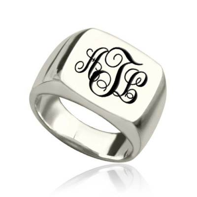 Personalised Signet Ring Sterling Silver with Monogram - Name My Jewellery
