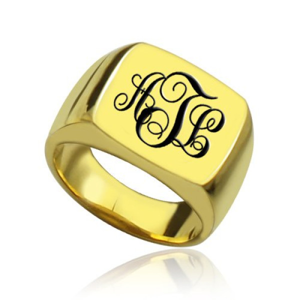 Custom 18ct Gold Plated Monogram Signet Ring - Name My Jewellery
