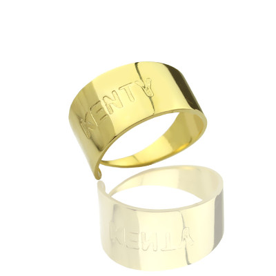 18ct Gold Plated Name Engraved Cuff Rings - Name My Jewellery