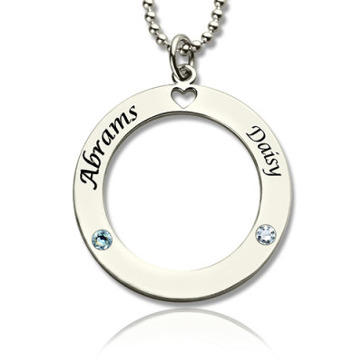 Engraved Circle of Love Name Necklace with Birthstone Silver  - Name My Jewellery