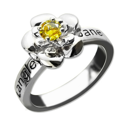 Promise Rose Ring Engraved Name  Birthstone Sterling Silver  - Name My Jewellery