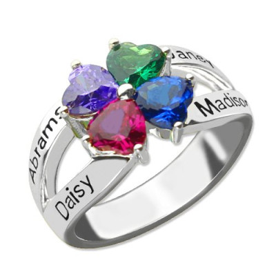 Personalised Mothers Name Ring with Birthstone Sterling Silver  - Name My Jewellery