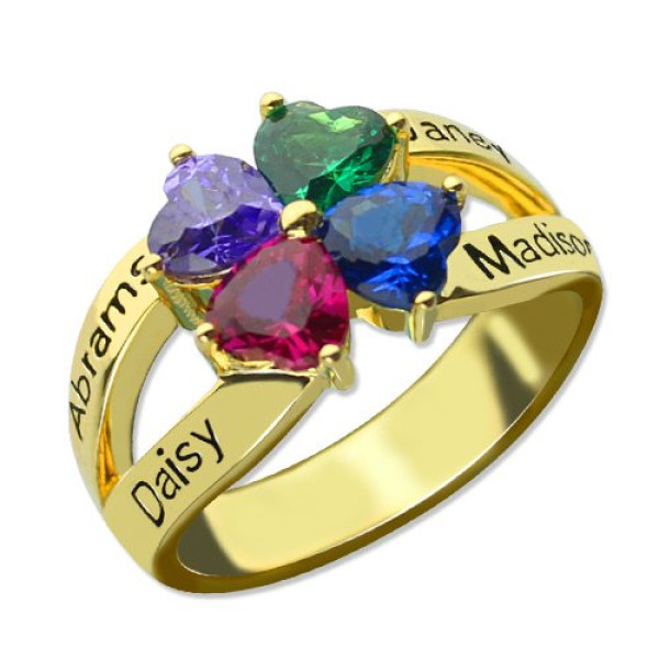 Family Ring for Mom Four Clover Hearts in 18ct Gold Plated - Name My Jewellery