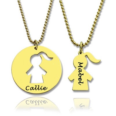 Mother and Child Necklace Set with Name 18ct Gold Plated - Name My Jewellery